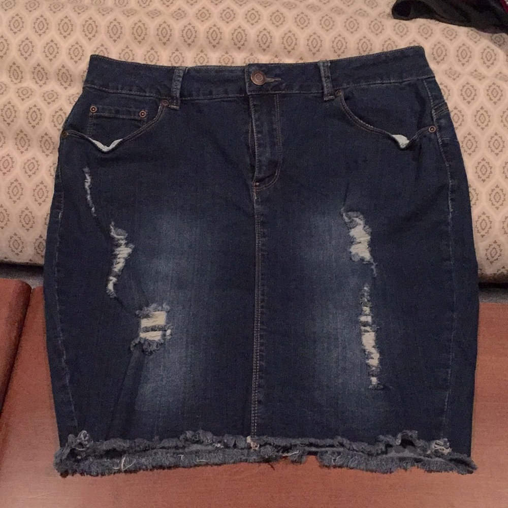 Raw Edge Denim Pencil Skirt